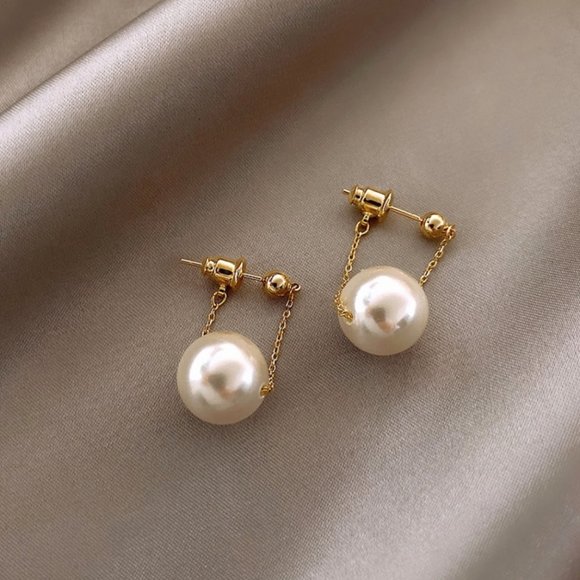 14K Gold Filled Elegant White Pearl Drop Earring perfect accessory - Picture 7 of 14